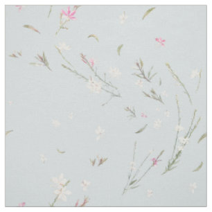 Soft Blue Gray Gaura Watercolor Floral Fabric