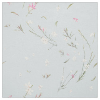 Soft Blue Gray Gaura Watercolor Floral Fabric