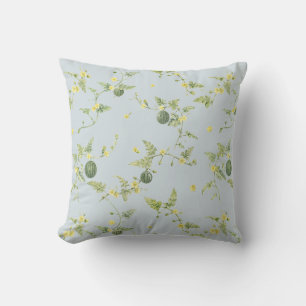 Soft Blue Gray Mini Watermelon Botanical Throw Pillow