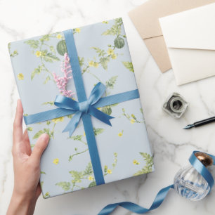Soft Blue Gray Mini Watermelon Botanical Wrapping Paper