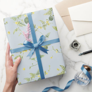 Soft Blue Gray Mini Watermelon Botanical Wrapping Paper