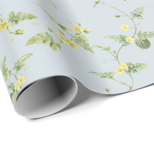 Soft Blue Gray Mini Watermelon Botanical Wrapping Paper