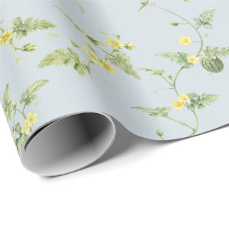 Soft Blue Gray Mini Watermelon Botanical Wrapping Paper