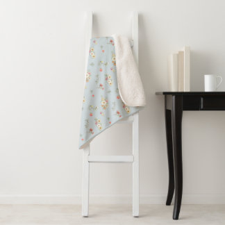 Soft Blue Gray Moss Rose Watercolor Floral Sherpa Blanket