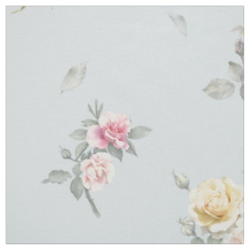 Soft Blue Gray Rose Watercolor Floral Fabric
