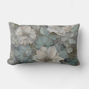 Soft Blue Gray Sage Farmhouse Floral Lumbar Pillow