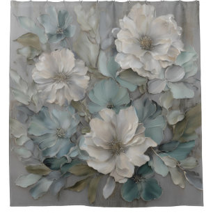 Soft Blue Gray Sage Farmhouse Floral Shower Curtain