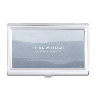 Soft Blue-Gray Tranquil Abstract Landscape Business Card Case