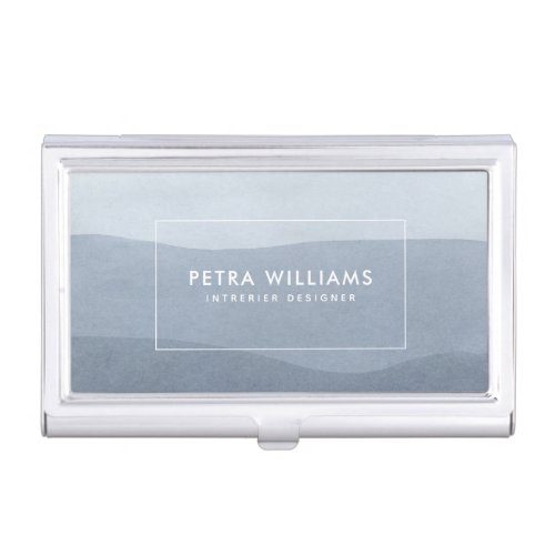 Soft Blue_Gray Tranquil Abstract Landscape Business Card Case