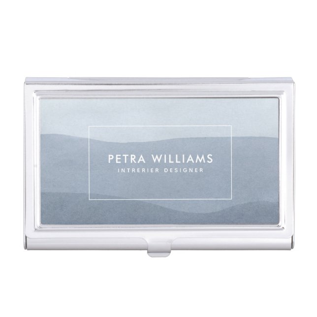 Soft Blue-Gray Tranquil Abstract Landscape Business Card Case (Front)