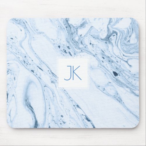 Soft Blue_Gray  White Modern Marble Swirls Mouse Pad