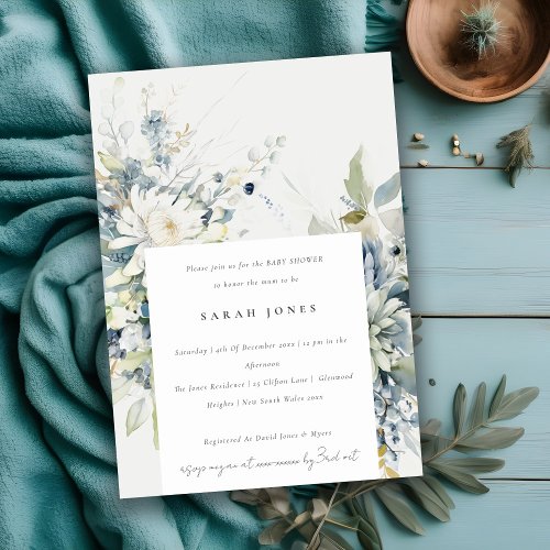 Soft Blue Green Succulent Floral Baby Shower Invitation