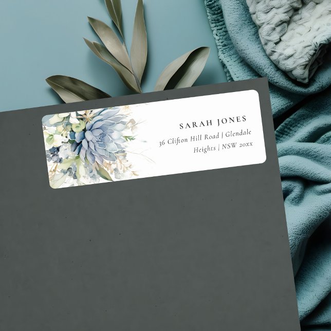 Soft Blue Green Succulent Floral Botanical Address Label (Creator Uploaded)