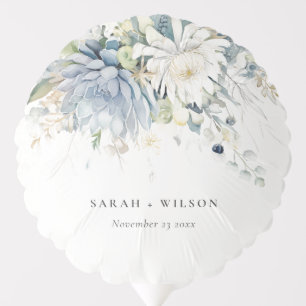 Soft Blue Green Succulent Floral Botanical Wedding Balloon
