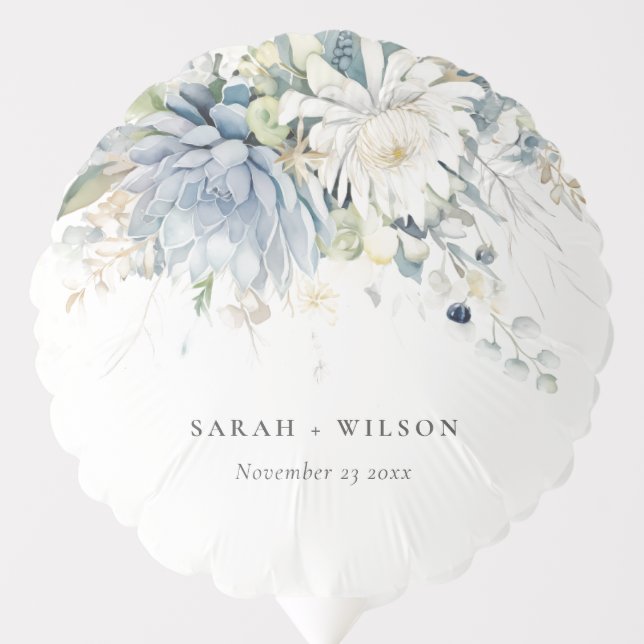 Soft Blue Green Succulent Floral Botanical Wedding Balloon (Front)