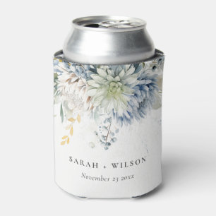 Soft Blue Green Succulent Floral Botanical Wedding Can Cooler