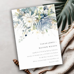 Soft Blue Green Succulent Floral Botanical Wedding Invitation