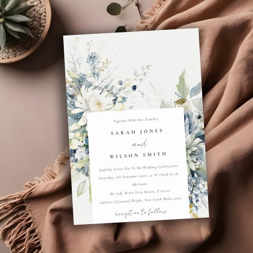 Soft Blue Green Succulent Floral Botanical Wedding Invitation