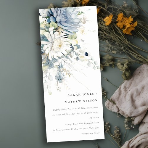 Soft Blue Green Succulent Floral Botanical Wedding Invitation