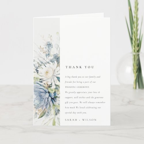 Soft Blue Green Succulent Floral Botanical Wedding Thank You Card