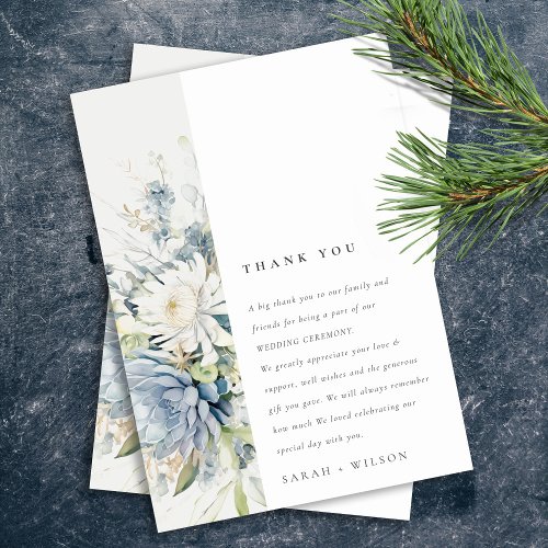 Soft Blue Green Succulent Floral Botanical Wedding Thank You Card