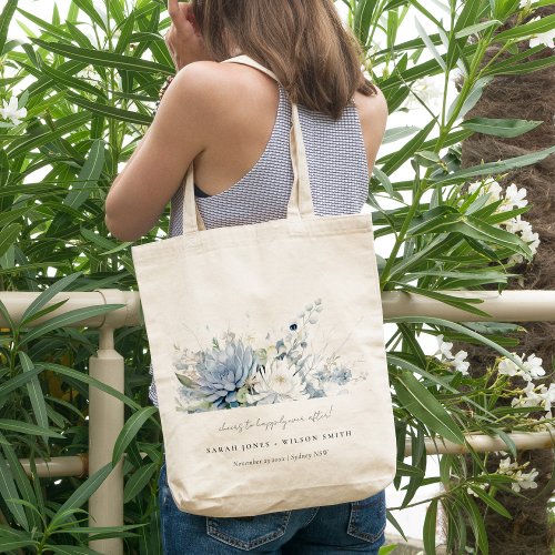 Soft Blue Green Succulent Floral Botanical Wedding Tote Bag