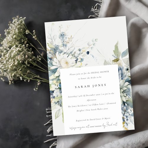 Soft Blue Green Succulent Floral Bridal Shower Invitation