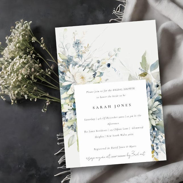 Soft Blue Green Succulent Floral Bridal Shower Invitation (Creator Uploaded)