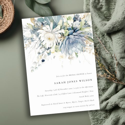 Soft Blue Green Succulent Floral Bridal Shower Invitation