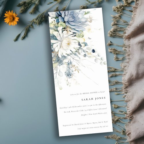 Soft Blue Green Succulent Floral Bridal Shower Invitation