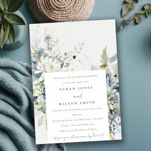 Soft Blue Green Succulent Floral Couples Shower Invitation