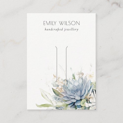 Soft Blue Green Succulent Floral Hairpin Display Business Card
