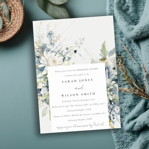 Soft Blue Green Succulent Floral Rehearsal Dinner Invitation