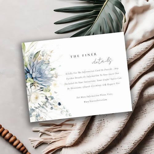 Soft Blue Green Succulent Floral Wedding Detail Enclosure Card