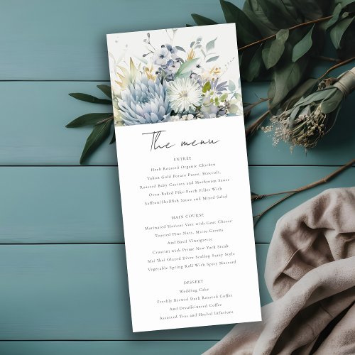 Soft Blue Green Succulent Floral Wedding Menu Card