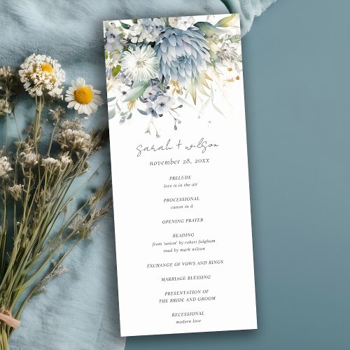 Soft Blue Green Succulent Floral Wedding Program