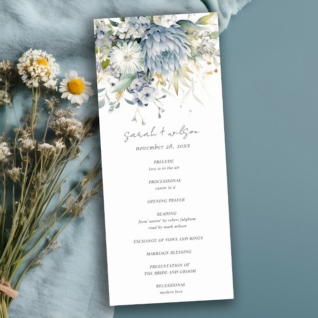 Soft Blue Green Succulent Floral Wedding Program (Creator Uploaded)