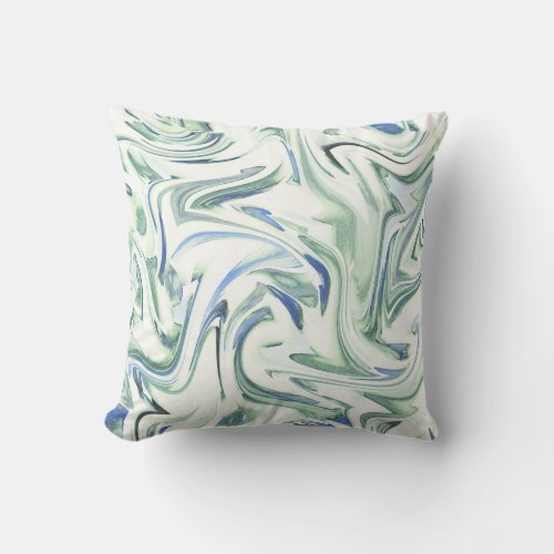Soft Blue Green Watercolor Swirl Abstract Throw Pillow