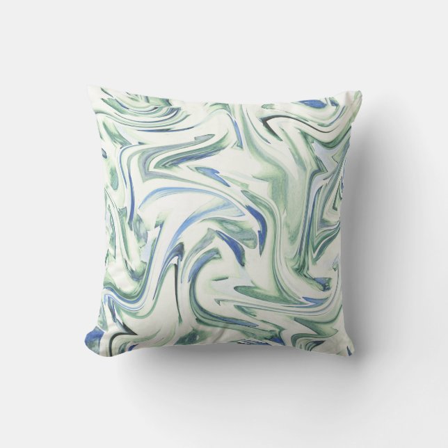 Soft Blue Green Watercolor Swirl Abstract Throw Pillow (Front)