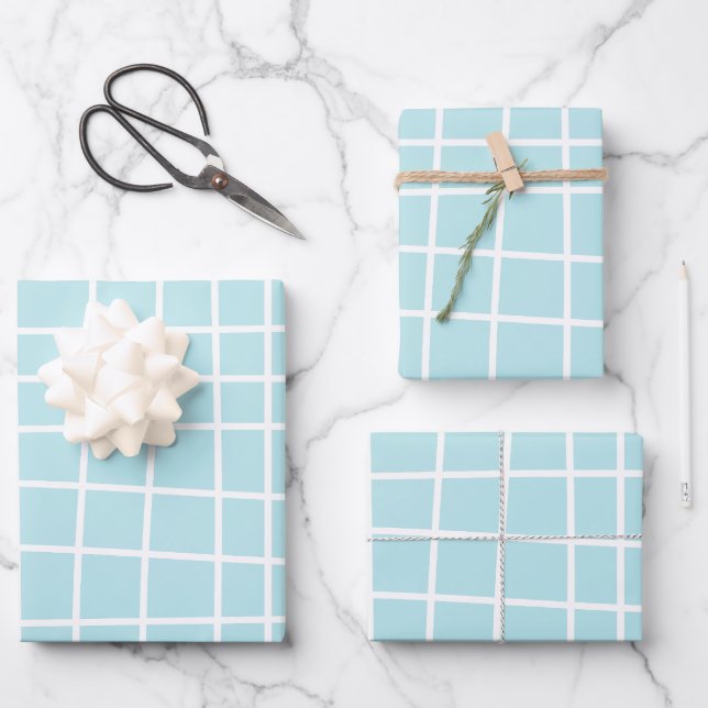 Soft Blue Grid Abstract Pattern Wrapping Paper Sheets (Front)