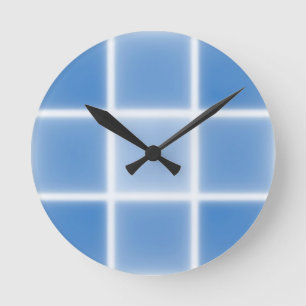 Soft Blue Grid Tile Pattern Round Clock
