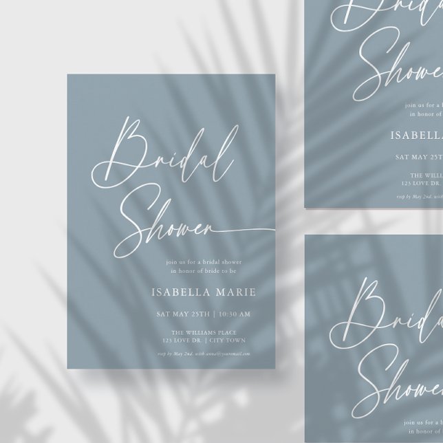 Soft Blue Handwritten Modern MInimal Bridal Shower Invitation (Front of flat 5x7 bridal invitation is shown. Choose size, corner and paper style.)