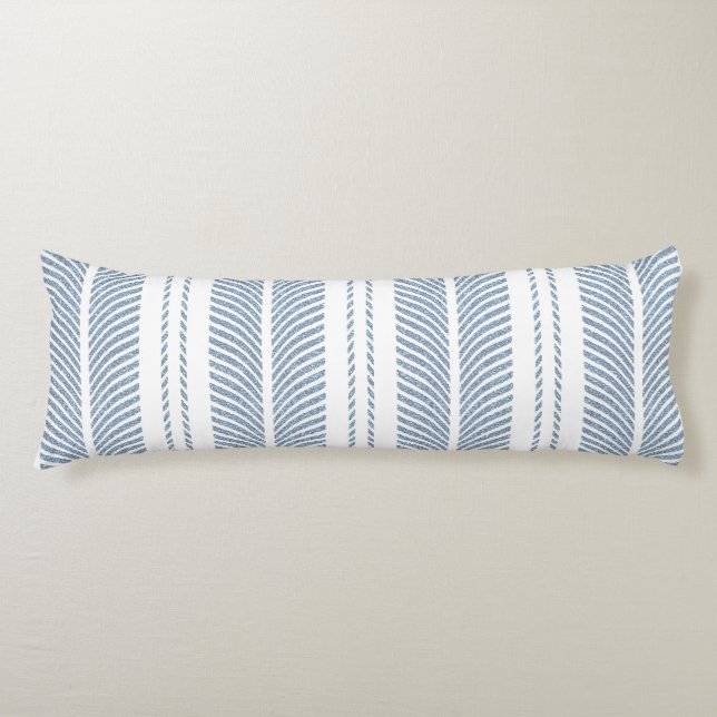 Soft Blue Herringbone Fern Striped Pattern Body Pillow (Front)