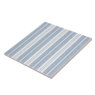 Soft Blue Herringbone Fern Striped Pattern Ceramic Tile