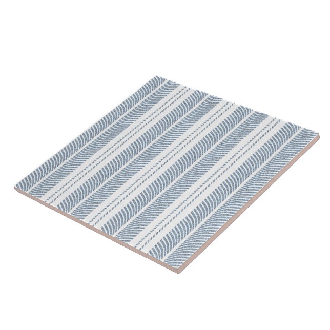 Soft Blue Herringbone Fern Striped Pattern Ceramic Tile (Side)