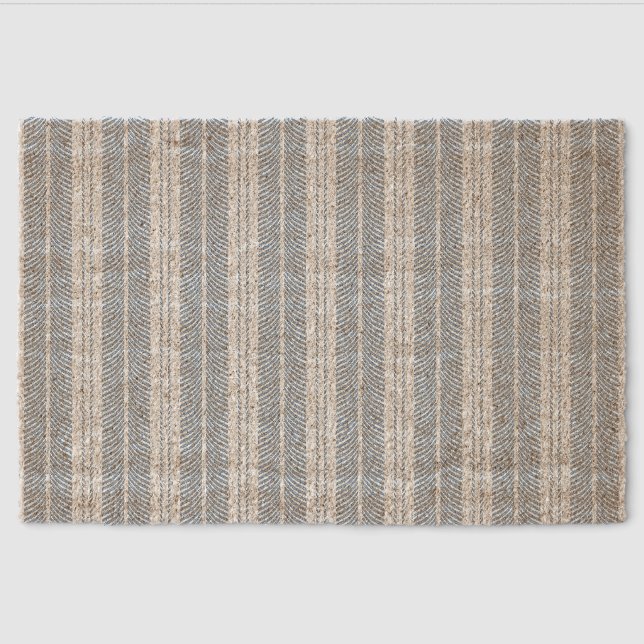 Soft Blue Herringbone Fern Striped Pattern Fiber Doormat (Front)