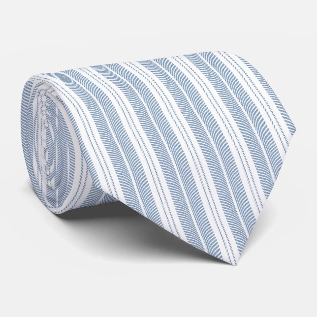 Soft Blue Herringbone Fern Striped Pattern Neck Tie (Rolled)