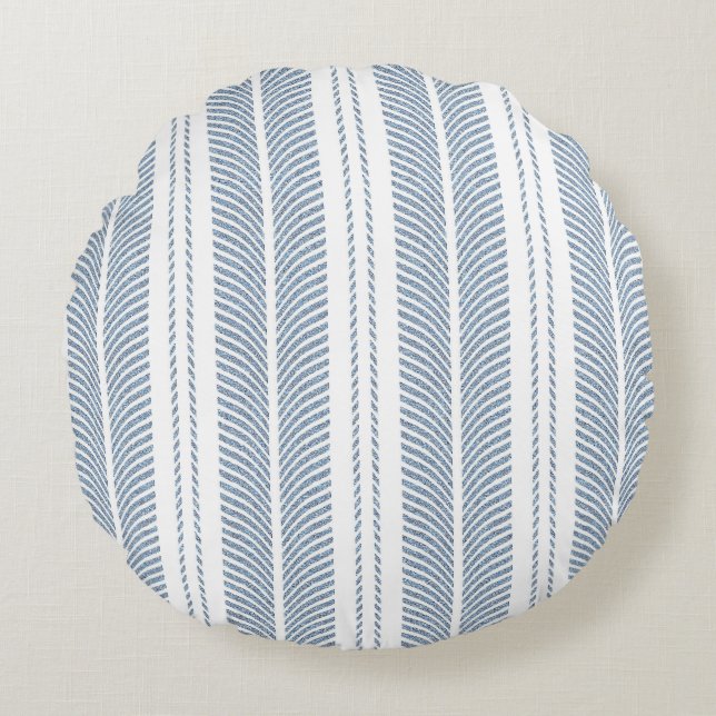 Soft Blue Herringbone Fern Striped Pattern Round Pillow (Front)