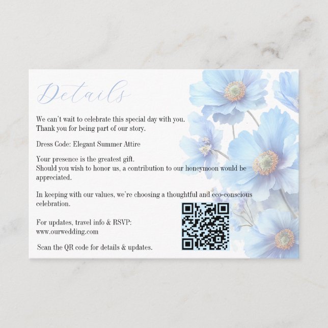 Soft Blue Himalayan Poppy Flower Garden Wedding  Enclosure Card (Front)