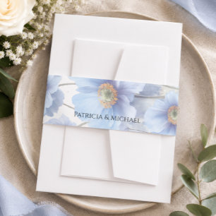 Soft Blue Himalayan Poppy Flower Garden Wedding  Invitation Belly Band